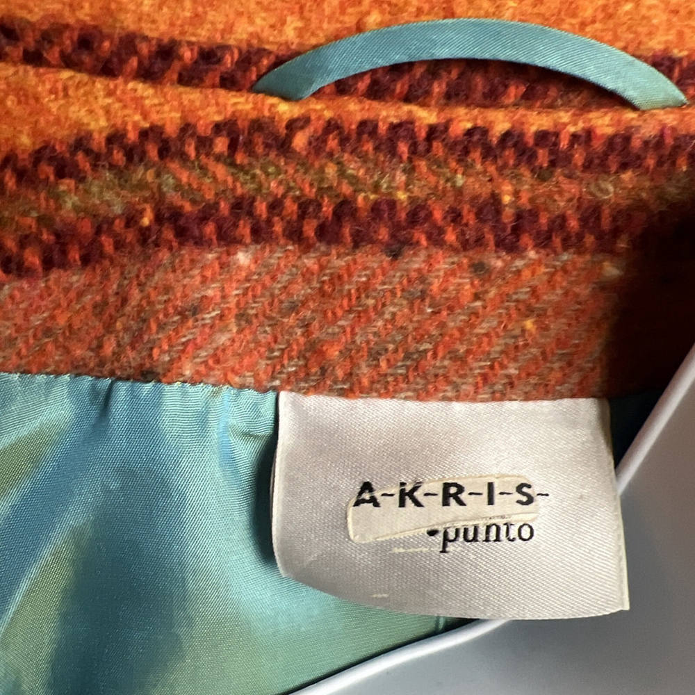 Akris Punto Rust Orange Stripe Wool Jacket Size 8 - Picture 7 of 8
